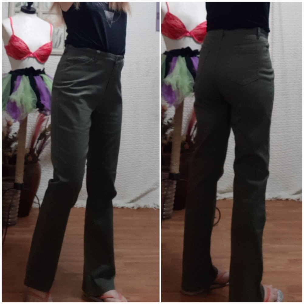 Womens Jeans Sz 6 pants boyfriend front Moss Green Slimming High waist Shapers